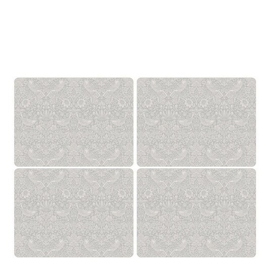 Morris & Co  Strawberry thief bordbrikke 30x40 cm 4 stk pure hvit