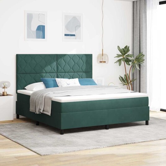  Bokseneseng med madrass og LED Mørkegrønn 180x200 cm Fløyel
