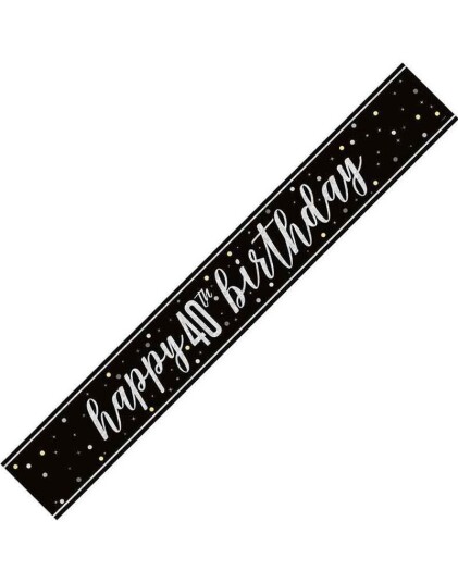 2,7 Meter Svart og Sølvfarget "Happy 40th Birthday"  Banner