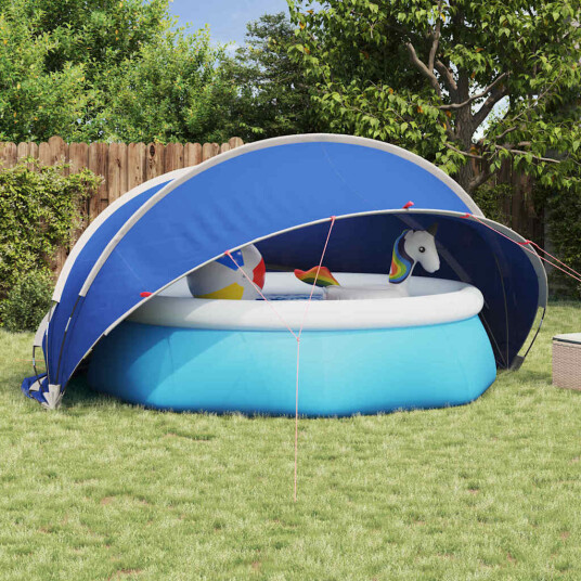 vidaXL Poolkuppel Blå 405 x 405 x 192 cm 185T polyester med PU-belegg
