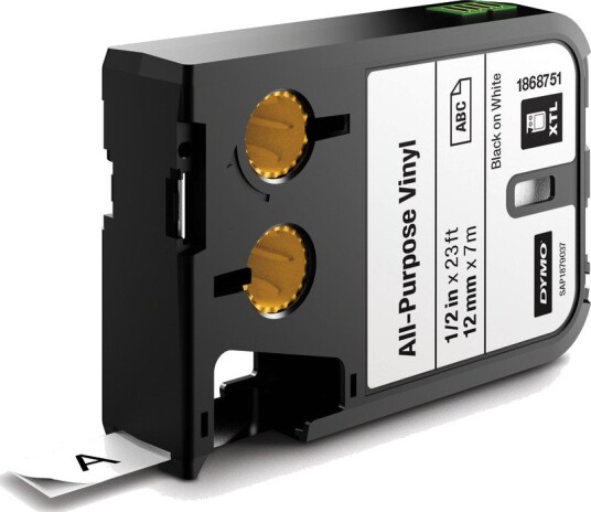 DYMO® XTL-tape, vinyl, 12 mm x 7 m, svart på hvitt