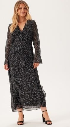 BUBBLEROOM V-Neck Frill Dress Black/Dotted 38 BUBBLEROOM V-Neck Frill Dress Black/Dotted 38