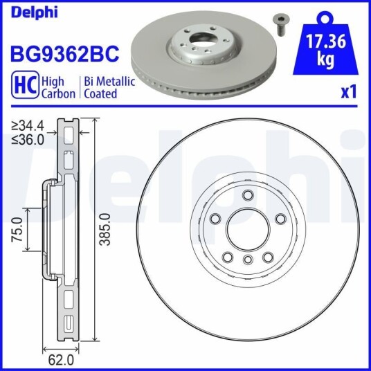 Bremseskive DELPHI BG9362BC Bremseskive DELPHI BG9362BC