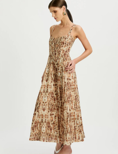 Bardot Lilah Corset Midi Dress Beige 38 Bardot Lilah Corset Midi Dress Beige 38