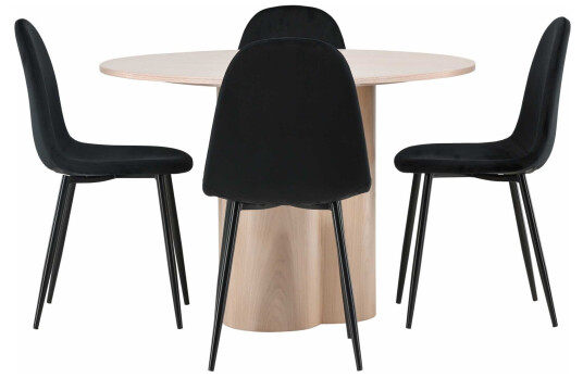 Venture Design Olivia & Polar spisegruppe Svart/whitewash 4 stoler & bord 110 cm