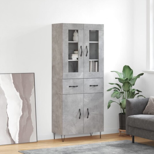 Highboard betonggrå 69,5x34x180 cm konstruert tre Highboard betonggrå 69,5x34x180 cm konstruert tre