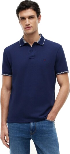 Tommy Hilfiger Stripe Undercllr Pique Reg Polo Navy S