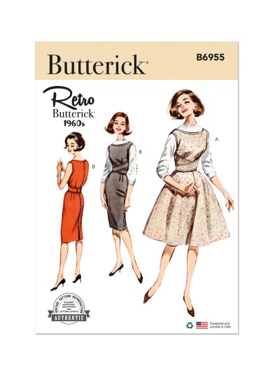 Butterick 6955 -Vintage kjole B5 (8-10-12-14-16)
