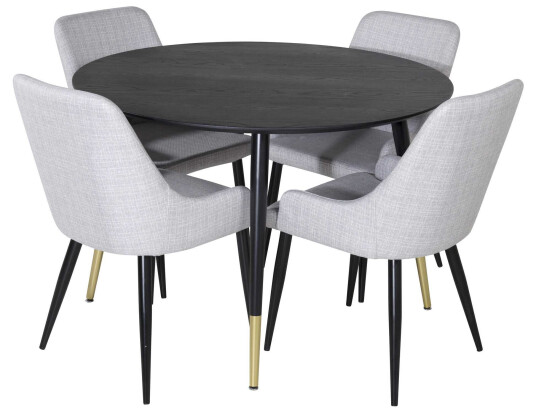 Venture Design Dipp & Plaza spisegruppe Svart/grå 4 st stoler & bord 115 cm
