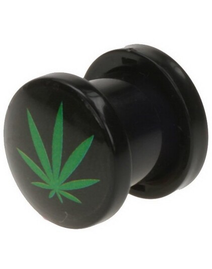 Utgått Svart Piercing Plugg med Grønn Weed plante