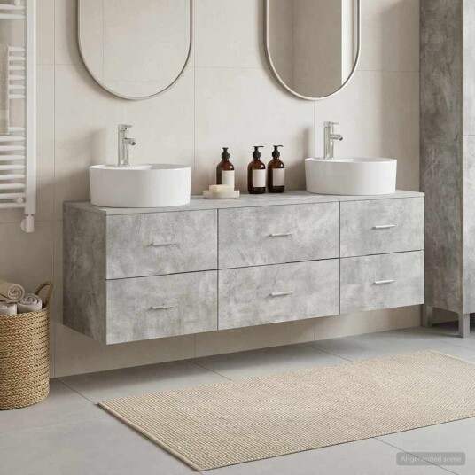 vidaXL Baderomsskapsett 3 stk. Betonggrå 62,5 x 44,5 x 50 cm