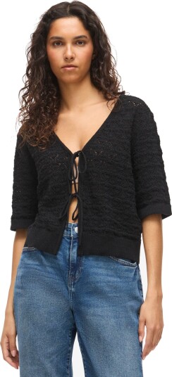 NOISY MAY Nmlaika S/S Tie Knit Top Fwd Black XS