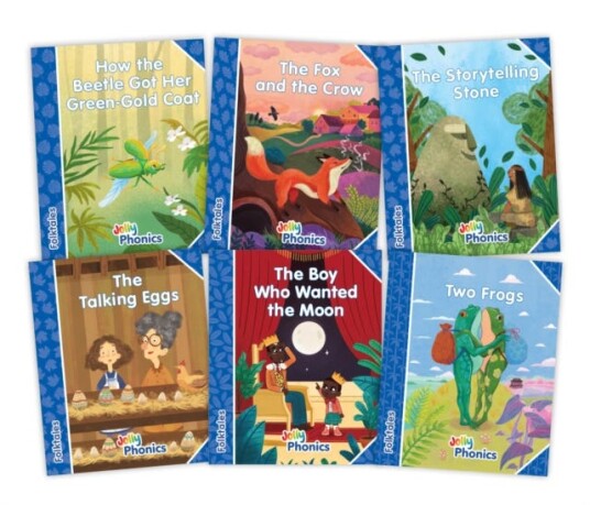 Jolly Phonics Folktales Blue Readers (Level 4) Complete Set (16)  in Precursive Letters (British English edition)