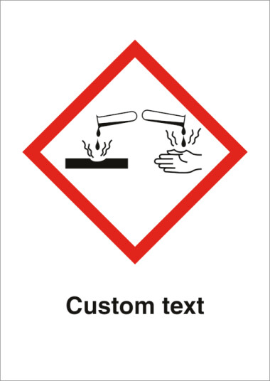 GHS 05 faresymbol skilt - Etsende med valgfri tekst - A4  297 x 210 mm  - Refleks aluminium