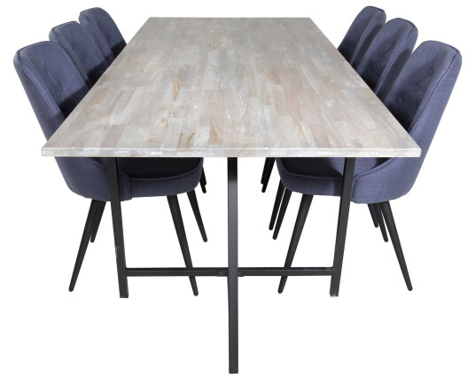 Venture Design Jepara & Velvet spisegruppe Grå/blå 6 st stoler & bord 250 x 100 cm