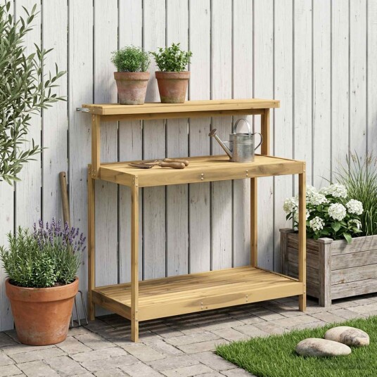 vidaXL Utendørs pottingbenk 111,5 x 48,5 x 107 cm Solid akasietre Hvit