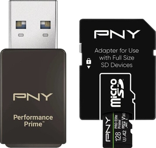 PNY Pro Elite Prime MicroSDXC-kort inkl. USB-A minnekortleser 128GB