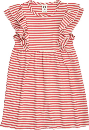 Müsli Kjole - Rib - Stripe Ruffle - Mineralrød/Tofu - Müsli - 2 år (92) - Kjole Hvit