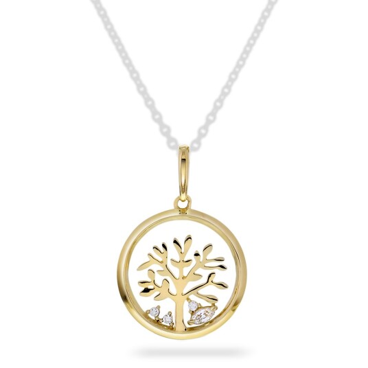 Pan Jewelry, Anheng i 585 gult gull med zirkonia og livets tre Pan Jewelry, Anheng i 585 gult gull med zirkonia og livets tre