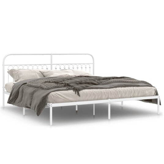  Sengeramme i metall med sengegavl hvit 200x200 cm 8721102645457