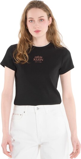 Calvin Klein Jeans Ss 2X2 Baby Rib Logo Baby Tee Black XS