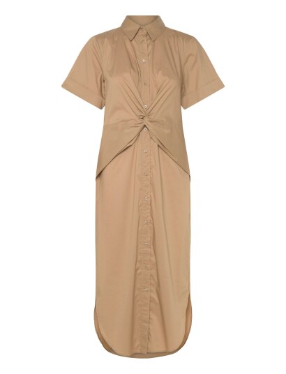 Lauren Ralph Lauren Twist Front Cotton Blend Shirtdress Beige 34