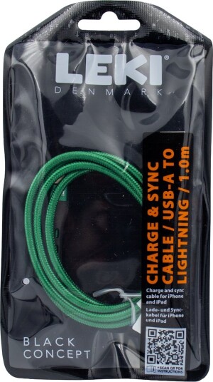 LEKI DENMARK BRAIDED GREEN CABLE USB-A TO LIGHTNING 1.0 M