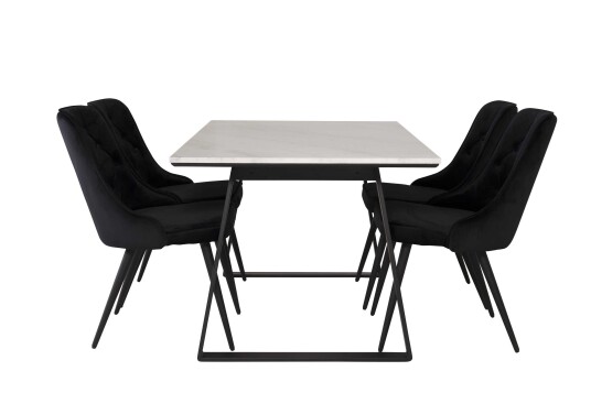 Venture Design Estelle & Velvet spisegruppe Hvit/svart 4 st stoler & bord 140 x 90 cm