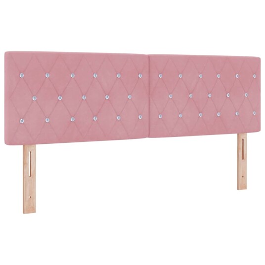 Boksvangsseng med madrass i rosa fløyel 140x190 cm