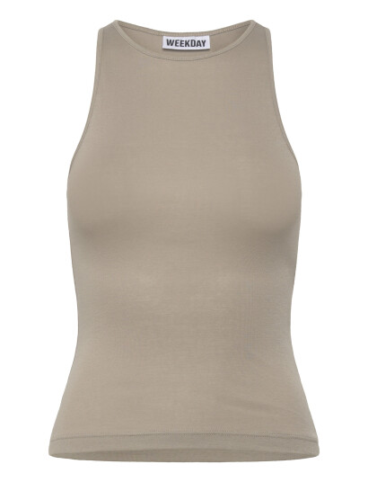 Weekday Fitted Cotton Jersey Tank Top Beige XS