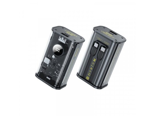 Wekome Wp-345 Vanguard Series - Power Bank 10000 Mah Fast Charging With Built-In Usb-C &Amp  Lightning Pd 20W + Qc 22.5W Cable (Black)