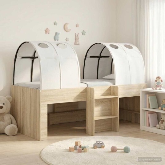  Seng med tunnel 4 pcs Sonoma eik og hvit Konstruert tre