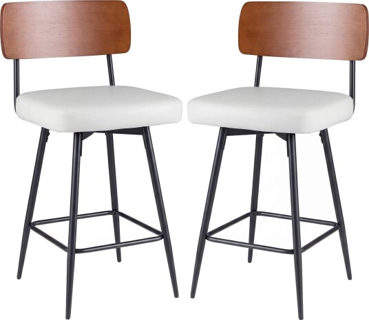 Svingbare barkrakker sett med 2 – hvite ergonomiske 360 graders rotasjon