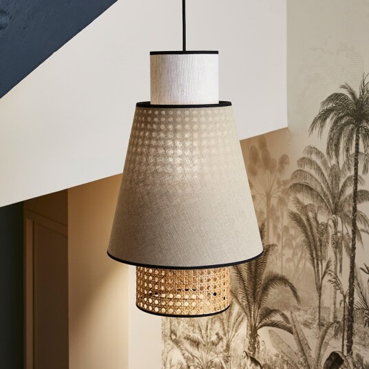 Pendellampe MARKET SET Singapour S dimmbar Beige Stue Stoff / Tekstil Design 49.5 Beige