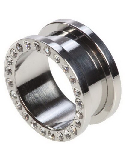 Utgått Sølvfarget Piercing Tunnel med Diamanter Strl 12 mm