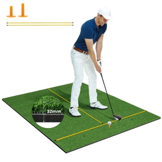 Golfslagmatte 2 gummi tees og 2 justeringsstenger og 6 tee posisjoner 152 x 117 cm tykkelse 32 mm