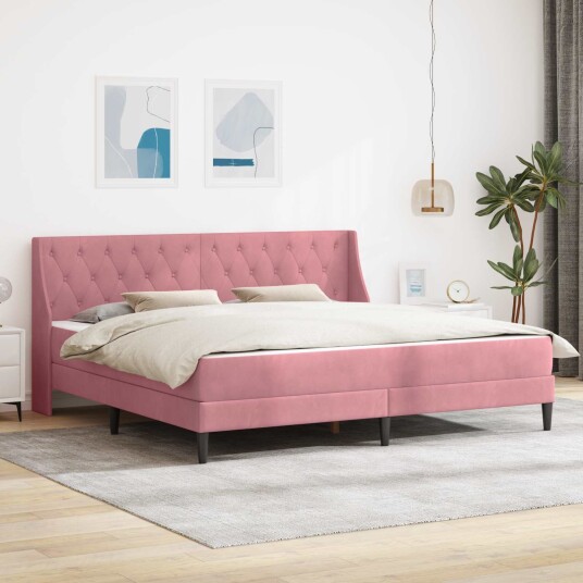 vidaXL Sengeramme med madrass med madrass Rosa 200 x 200 cm Fløyel