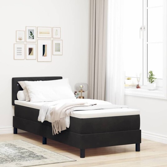 LED Box Springer Bed med madrass Svart 80 x 200 cm Fløyel