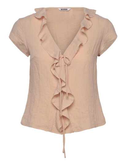 Weekday Frilled Tie-Front Top - Beige - XS