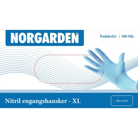 Norgarden Engangshanske nitril pudderfri xl blå 100stk Norgarden Engangshanske nitril pudderfri xl blå 100stk