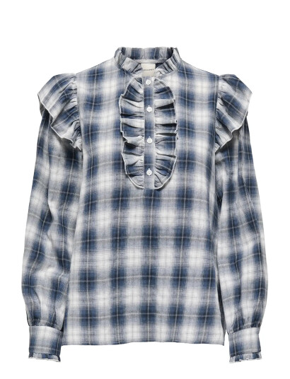 ONLY Onlfiga L/S Flounce Top Wvn   Blue   S