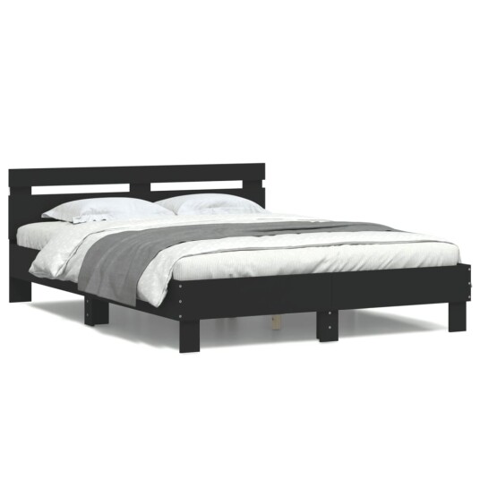 Sengeramme med hodegavl og LED svart 140x190 cm 8721012247789