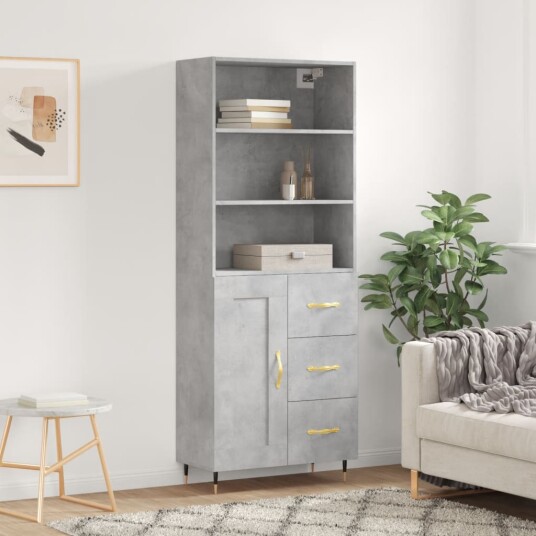 vidaXL Highboard betong grå 69,5x34x180 cm konstruert tre 8720845933685