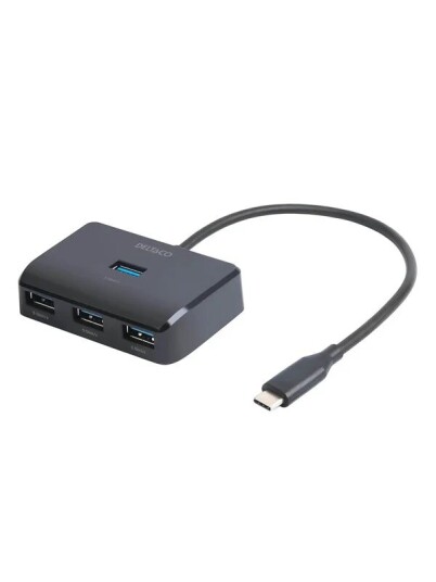 Deltaco HUB203 USB C USB hub USB 3.0 4 porter Slv USBC HUB203