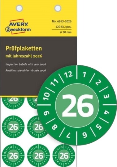 Inspektionsetiketter Avery 6943 2026 20X20mm Green Antal Etiketter Pr. Ark : 15 Pakke A 8 Stk