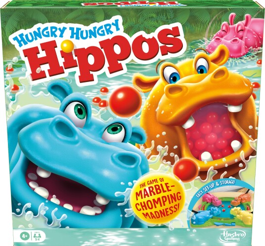 Hasbro Hungry Hungry Hippos Klassisk Barnespill for 2-4 Spillere med Ekstra Klinkekule