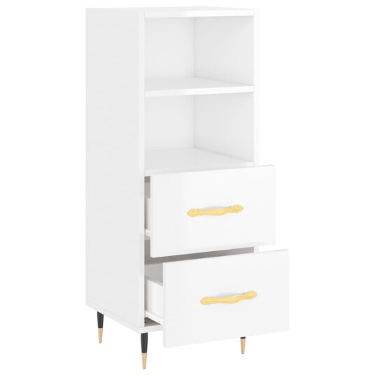 Skjenk høyglans hvit 34,5x34x90 cm konstruert tre