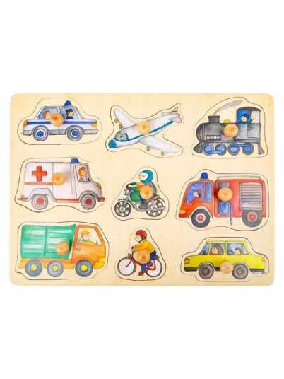 Small Foot Wooden Stud Puzzle City Vehicles 9pc Tre Small Foot Wooden Stud Puzzle City Vehicles 9pc Tre