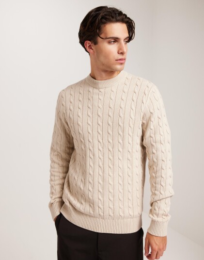 Selected Homme Slhryan Structure Crew Neck Strikkegensere Beige Selected Homme Slhryan Structure Crew Neck Strikkegensere Beige