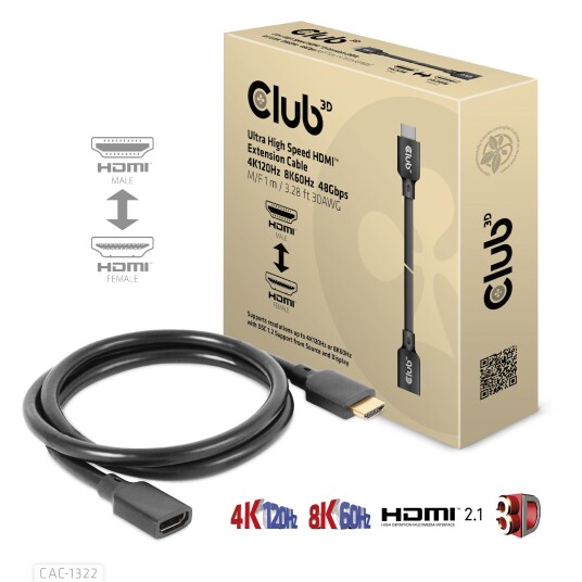 Club 3D Ultra High Speed HDMI 2.1 Forlengelseskabel 1 m 4K 120Hz